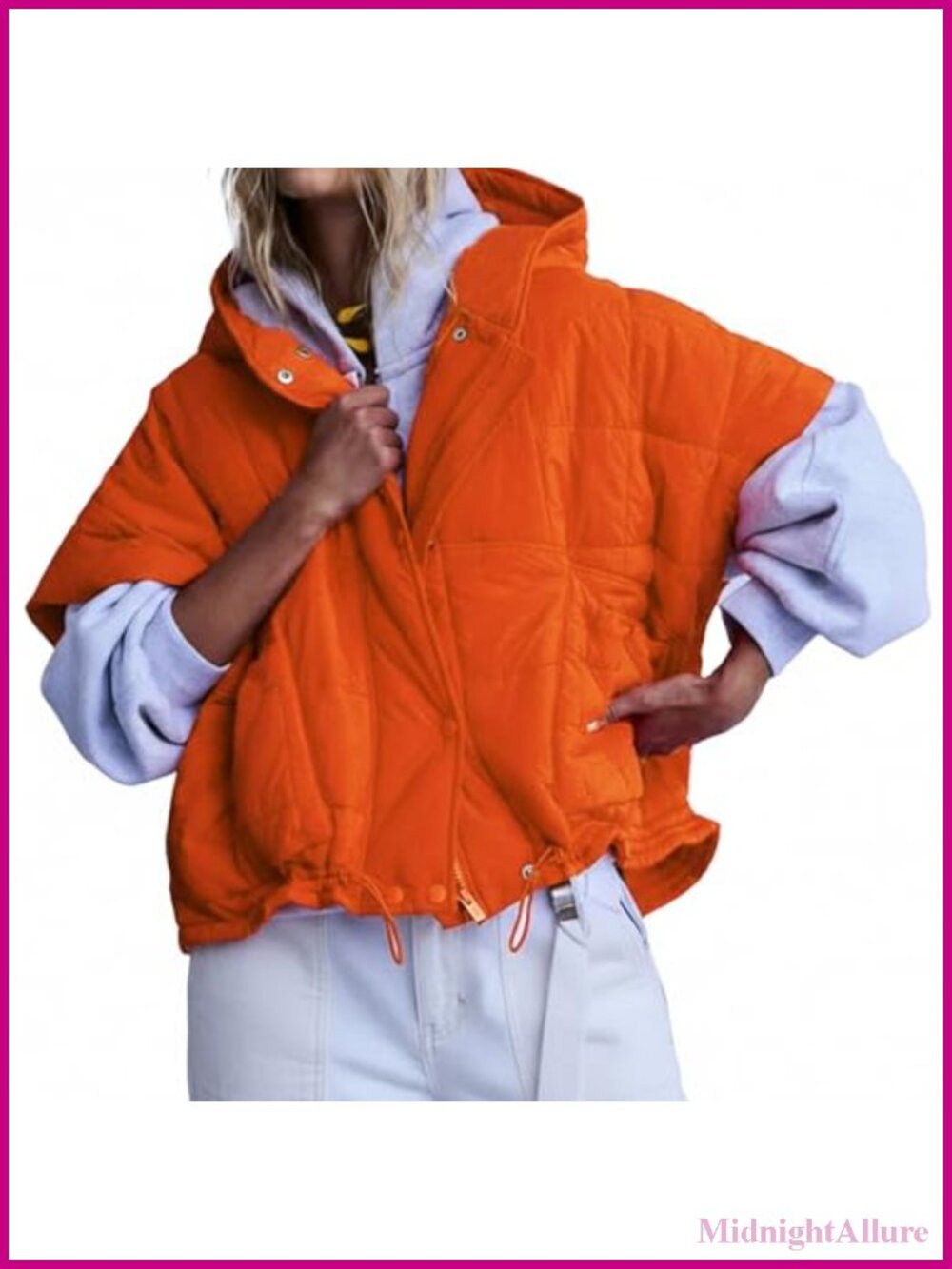 Quilted Puffer Vest Zip Up Hoodie Oversized Short Sleeve Outdoor Gilet